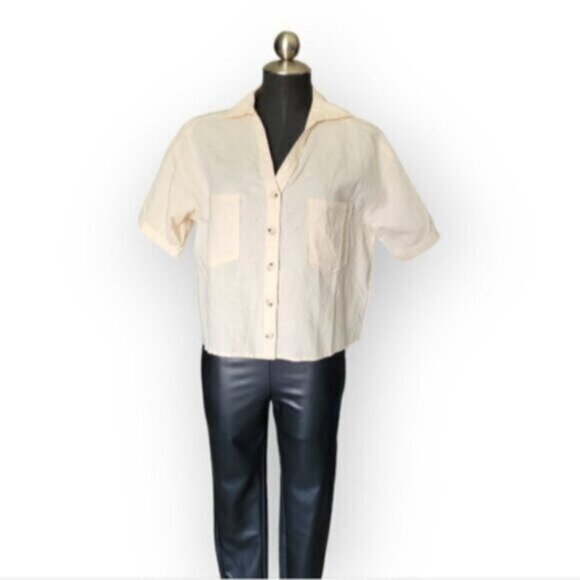 Linen Cotton Oversized Crop Top  ESQUALO Sz Small - Picture 2 of 11